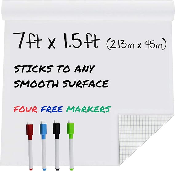 MMFB White Board Sticker Dry Erase, Chalkboard Wallpaper Stick and Peel Adhesive Roll with 4 Ery Erase Chalk Markers for Wall, Tables, Schools, Home (17.8" X 84", 1 Pack)