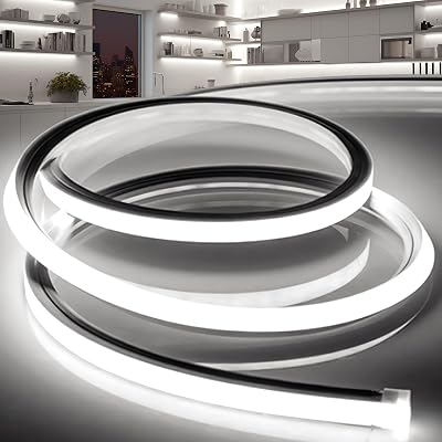VOEWT LED Strip Lights Daylight White 6000K,9.8ft 110-120V Neon Rope Lights,Flexible Silicone Outdoor Waterproof Neon Strip Lights for Bedroom,Mirror,Kitchen Cabinet, Living Room,Halloween Decor