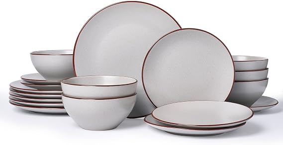 Famiware Venus Ceramic Plates and Bowls Sets, Speckled Dinnerware for 6