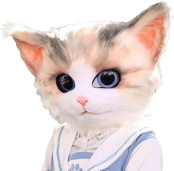Fursuit Cat Mask, Furry Wearable Animal Hood, KIG Comic Show Party Role-playing Mask, Men's And Women's Headwear(D)