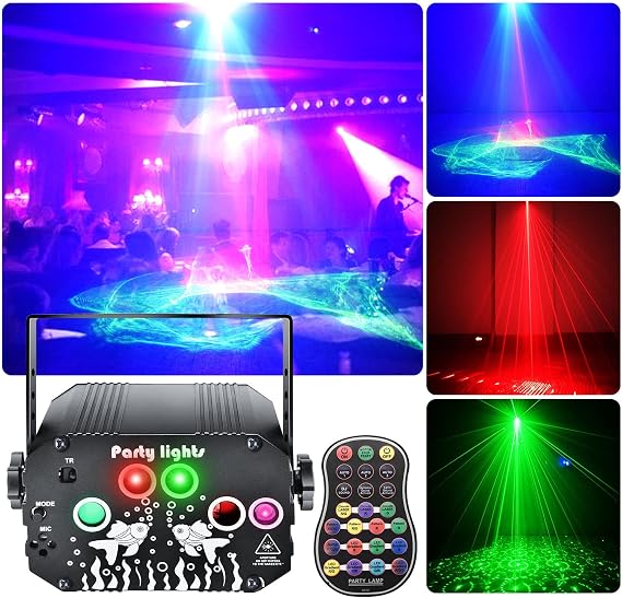 Party Lights DJ Disco Lights, Voice Activated Laser Flash Stage Lights Projector, Suitable for Home Ballroom Party Birthday Decorations Club Dance Karaoke Halloween Christmas Decorations XHXD ...