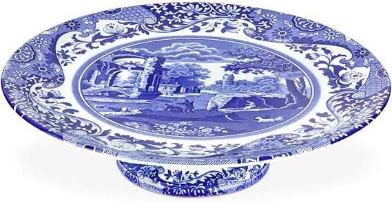 Spode Blue Italian Collection Cake Stand | 10.5 Inch Footed Cake Stand for Parties, Cupcakes, and Dessert Display | Made of Fine Porcelain | Dishwasher Safe