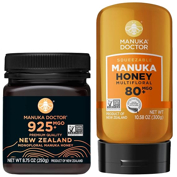 MANUKA DOCTOR - MGO 925+ Monofloral and MGO 80+ Multifloral SQUEEZY Manuka Honey Value Bundle, 100% Pure New Zealand Honey. Certified. RAW. Non-GMO