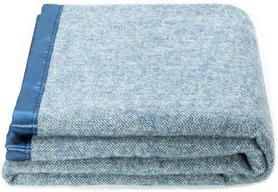 Spencer & Whitney Herringbone Wool Throw Blanket - Blue, Queen Size