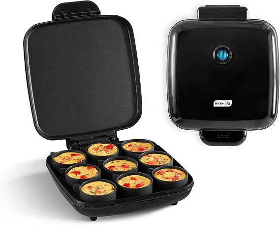 Dash Family Size Egg Bite Maker - Electric Egg Bite Maker with Non-Stick Silicone Cups - Space-Saving Design & Quick Cleanup - Make Sandwiches, Healthy Snacks & Desserts - 9 Servings, Black