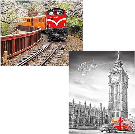 Pintoo Two Plastic Jigsaw Puzzles Bundle - 500 Piece - Forest Train in Alishan National Park and 500 Piece - Big Ben, England [H1482+H1534]
