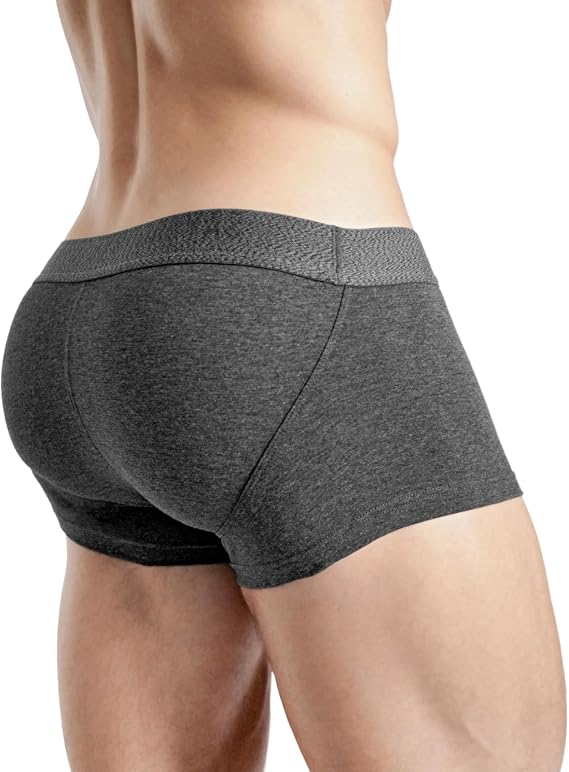 Rounderbum Mens Lift Tech Boxer Trunk Charcoal, Medium Hidden Band Butt Lifting Underwear for Men, No Padding, Cotton-Stretch, 3 Colors
