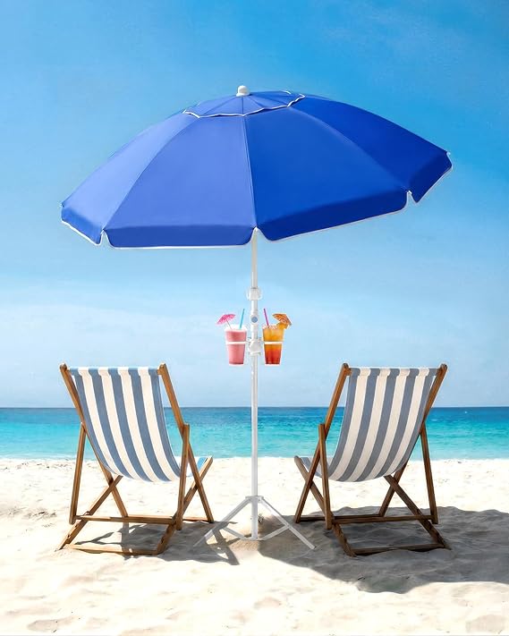 paramondo 6.5FT Beach Umbrella with Sand Anchor, Solid Blue