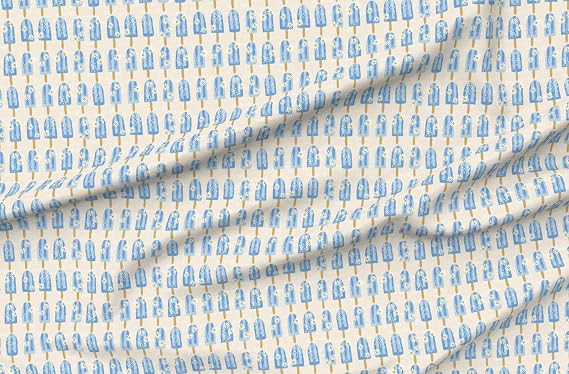 Spoonflower Fabric Blue Ice Lolly White Daisy on Satin