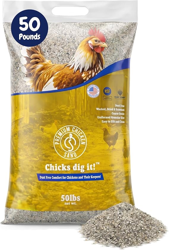 Premium Chicken Sand 50 lbs Dust-Free, Odor-Control Bedding for Chicken Coops, Nesting Boxes, and Runs Natural Poultry Litter