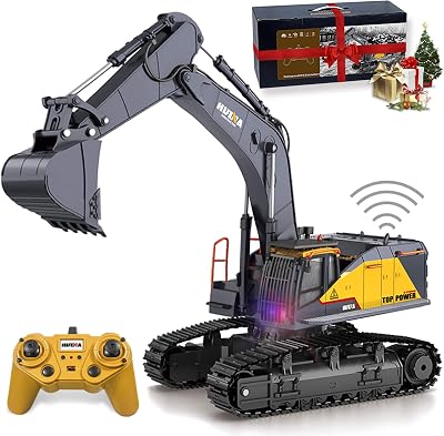 BNAM Remote Control Excavator Toy 114 Scale RC Excavator, 22 Channel Upgrade Full Functional Construction Vehicles Rechargeable RC Truck with Metal Shovel and Lights Sounds