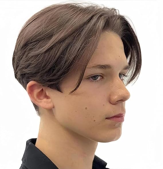 Brown Short Wigs for Men Middle Part Straight Hair Wig Synthetic Fiber Daily Wig