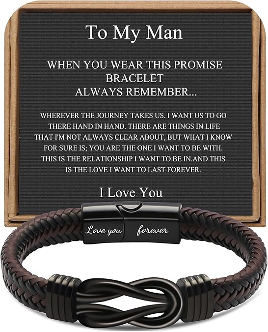 Knot Bracelet Gifts for Men, Leather Stainless Steel Knot Mens Bracelet