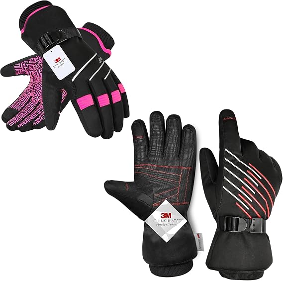 MOREOK 3M Thinsulate Winter Gloves MK020F One Pair(Pink-Small 3M Thinsulate Winter Ski Gloves MK024F One Pair(Red-Small