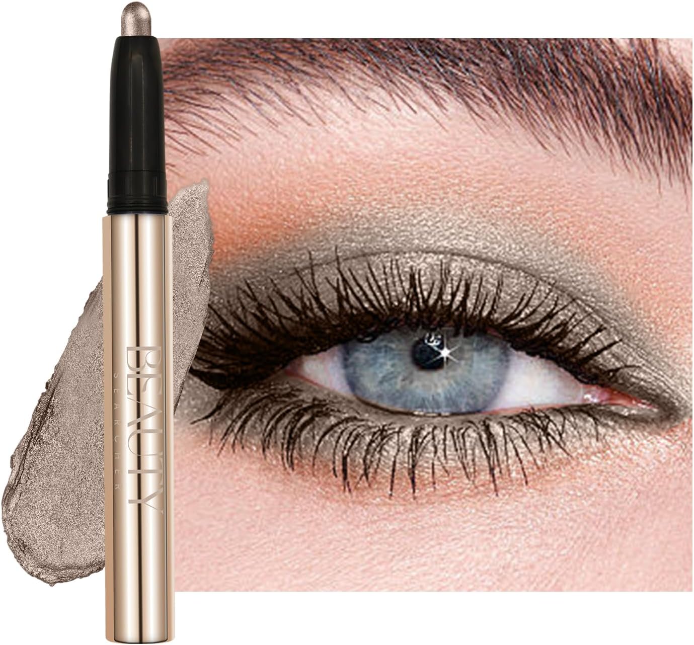 Metallic Eyeshadow Pencil, Lasting Shimmer Eyeshadow Stick,Highly Pigmented Waterproof Eyeliner Pencil, Create Glitter Eye Contour Makeup,Perfect Gifts for Women 10 Smoky Grey Shimmer