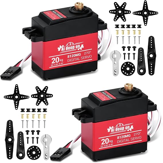 2-Pack 20KG High Torque RC Servo, 20KG Servo Motor 4.8-8.4V RC Servo Full Metal Gear Waterproof Compatible with 1/8, 1/10, 1/12 RC Car with 25T Horn and Parts (270)