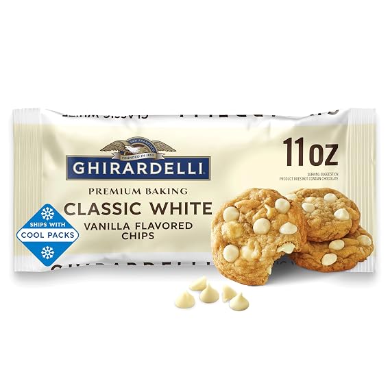 GHIRARDELLI Classic White Vanilla Flavored Baking Chips, 11oz Bag, 12 Pack