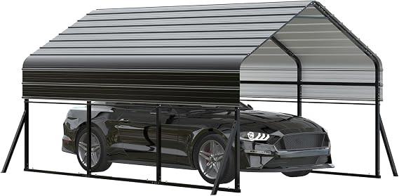 10'x15' Metal Carport, Heavy Duty Car Ports Kit for Trucks, Boats, RV, Tractor, Reinforced Frame with Anchors, Easy Assembly