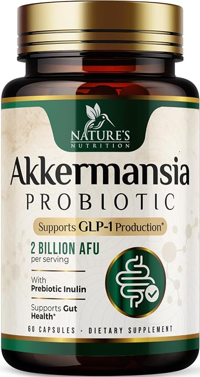Akkermansia Gut Health Supplement - Premium Akkermansia Probiotic With Prebiotic Fiber - Akkermansia Muciniphila 2 Billion AFU Per Serving - GLP-1 Support for Women & Men, Bottled USA - 60 Capsules