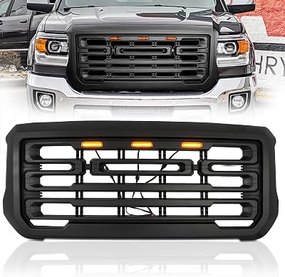 KARPAL Front Bumper Grille WLight Matte Black Compatible with 2015-2019 GMC Sierra 2500 HD 3500 HD 4DR