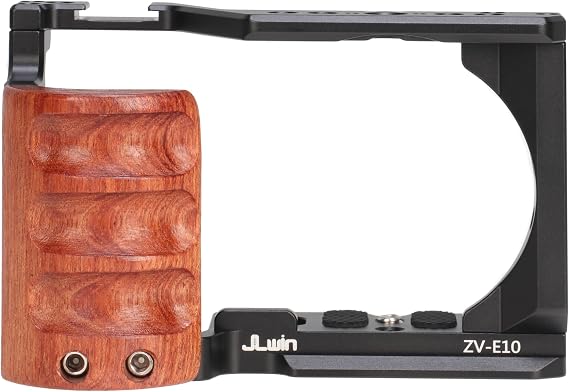 Hersmay ZVE10 Camera Cage with Wooden Side Handle Cage Rig Accessories For Sony ZV-E10 DSLR Camera