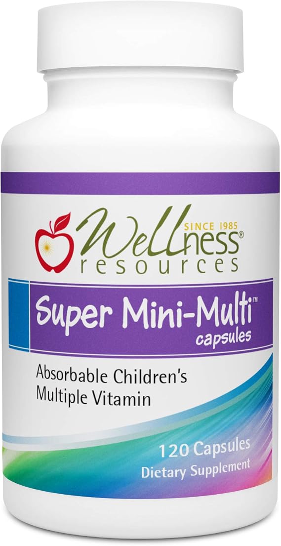 Super Mini-Multi - Childrens Multivitamin Swallowable Capsules with Methyl Folate, Methyl B12 and Coenzyme B Vitamins for Growth, Focus, Brain Health 120 Capsules