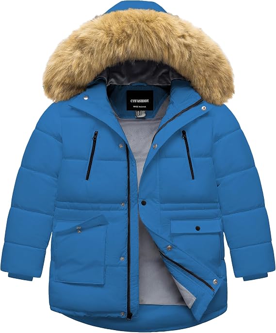 Boy's Winter Coat Waterproof Kids Puffer Jacket Thicken Parka Fleece Lined Bubble Ski Snow Outerwear with Fur Hood
