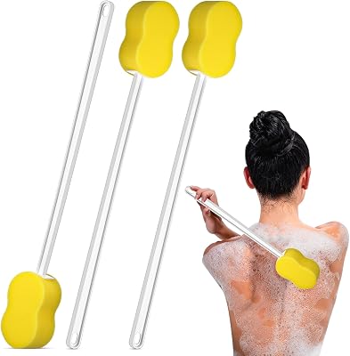 Yetene 3 Pieces Long Handle Sponge 22.4 Back Sponge on a Stick Body Brush Handled Washer Scrubber for Foot Body Limited MotionYellow