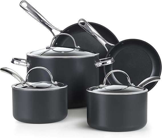 Cooks Standard Classic Nonstick Hard Anodized Cookware Set, Pots and Pans Kitchen Set Includes Saucepans, Stockpot, Frying Pans, Lids, Not Induction, 8-Piece, Black