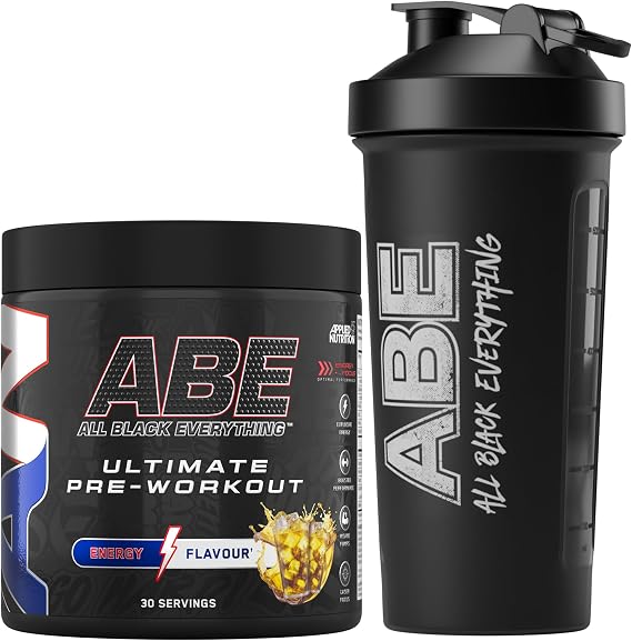 Applied Nutrition Bundle ABE Pre Workout 375g + ABE Black Shaker 700ml | All Black Everything Pre Workout Powder, Energy Drink, Physical Performance, Creatine, Beta Alanine, Caffeine (Energy Flavour)