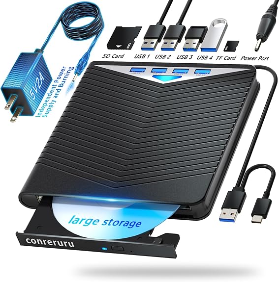 Support for Blu-ray External Drive, Support for Blu-ray DVD/CD Player/Read/Write, USB 3.0 &/Type-C, Support for Blu-ray/DVD/CD, BD Drive, Windows 7-11 & Mac, PC-Compatible, M-DISC(Black)