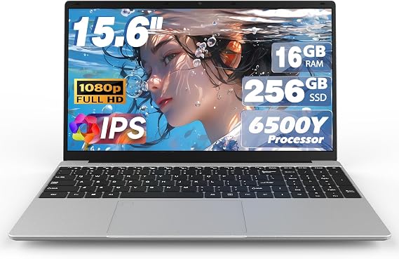 15.6 Inch Backlit Keyboard Laptop, DDR3 16GB SSD 256GB, Celeron 6500Y Processor (Up to 3.4GHz), with Fingerprint Recognition,WiFi,USB 3.0, Webcam, HDMI, Ultral Light Laptop for Students and Business