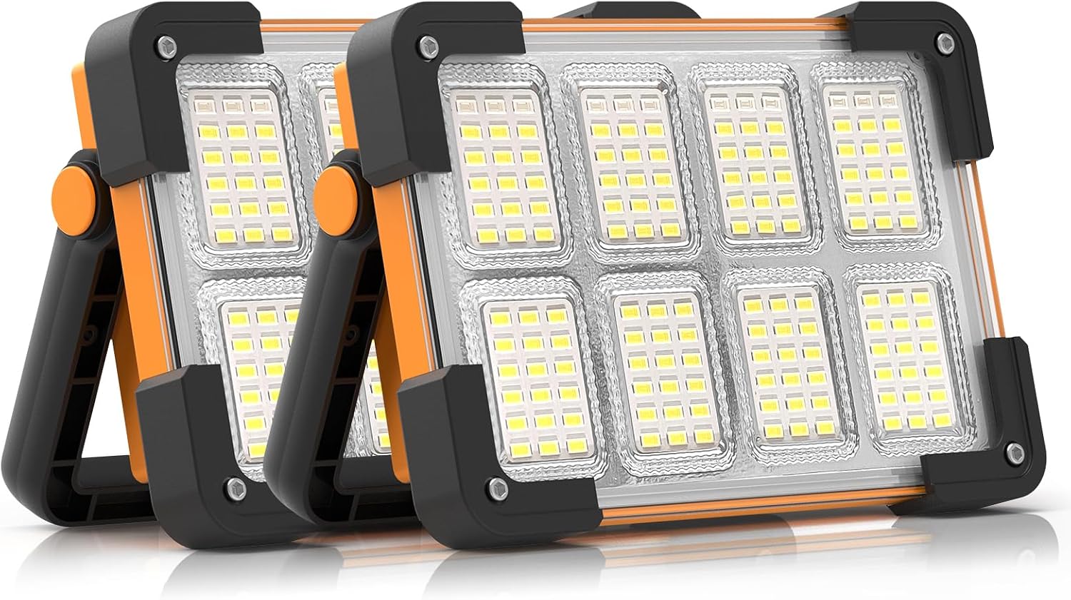 LED Rechargeable Work Light, LED Solar Camping Light with USB Port, Portable Floodlight with 4 Modes, Security Lights Waterproof for Fishing, Repairing, Emergency2 Pack [Energy Class E]