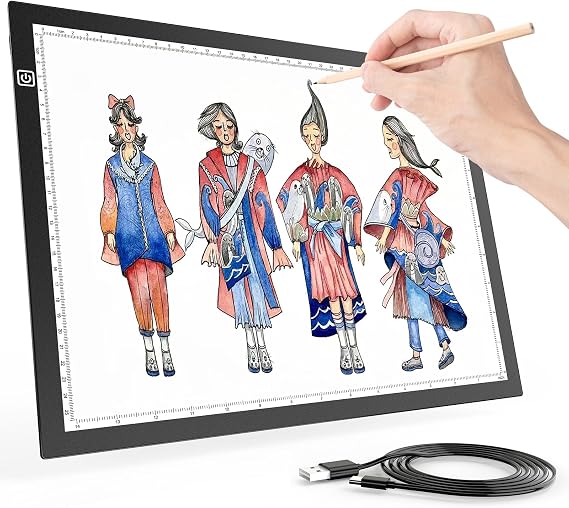 A4 Light Box for Tracing, Light Pad for Diamond Painting, Light Board, Ultra-Thin Copy Board with 3 Levels/Stepless Adjustable Brightness for Drawing, Sketching, Animation