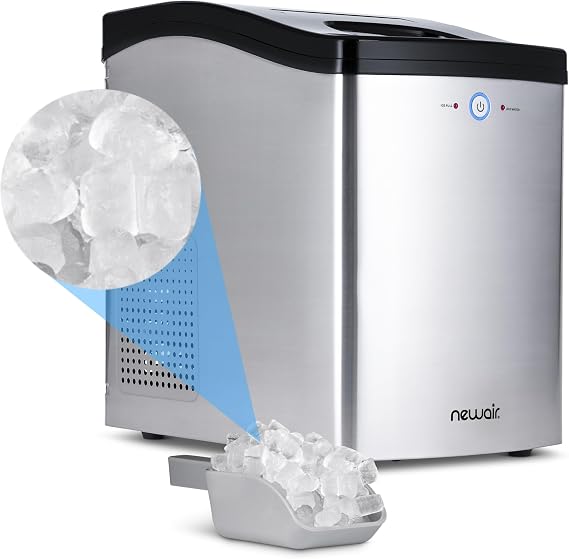 Newair Nugget Ice Maker, Sonic Speed Countertop Crunchy Ice Pellet Machine 45 lbs. of Ice a Day, Stainless Steel, Self-Cleaning Function and BPA-Free Parts, Perfect for Home, Kitchen, and More