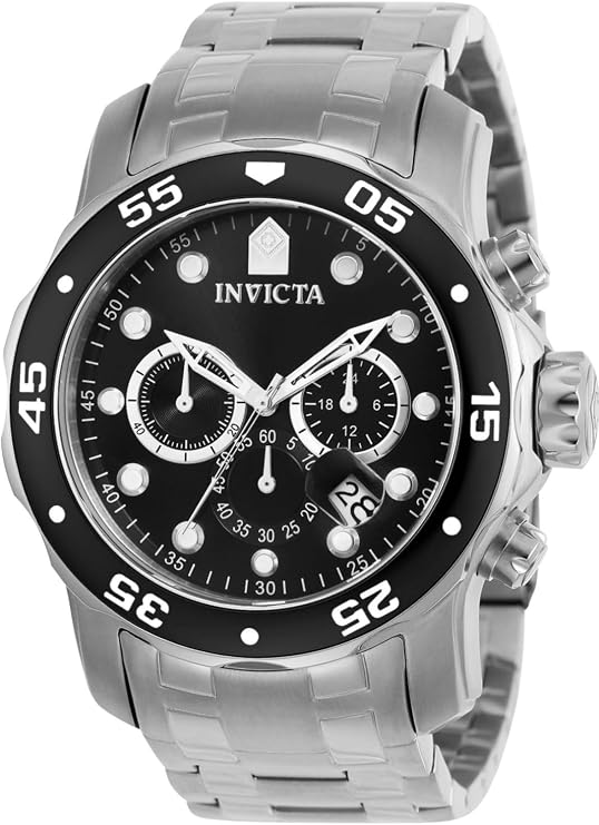 Invicta 0069 Pro Diver Men's Quartz Watch, 1.9 inches 48 mm Case, Silver, Stainless Steel Strap, Black Dial, Men's