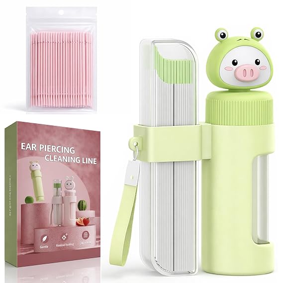 Ear Hole Cleaner Floss Kit, 240 Pcs & 50 Swabs | Disposable earring hole cleaner & ear piercing cleaning kit. For new piercings aftercare & post-exercise hygiene.