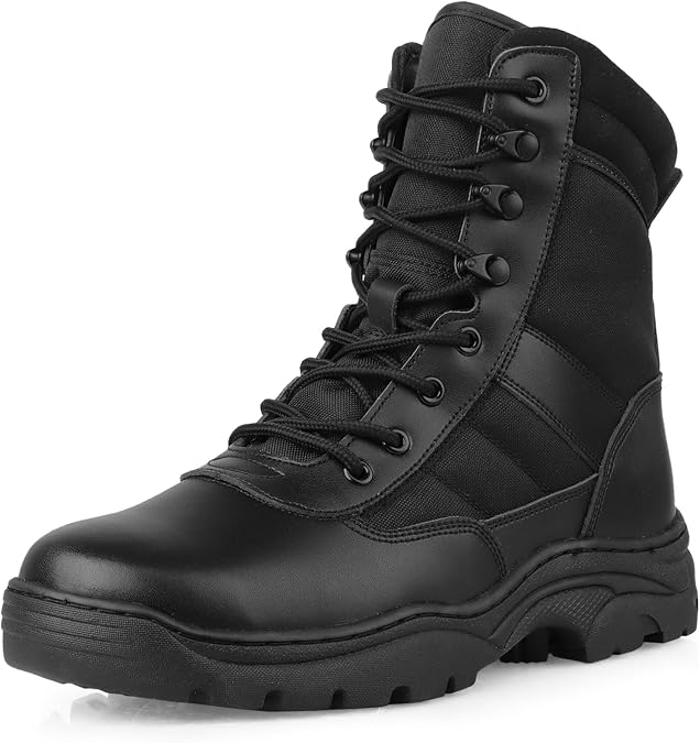 Military Cadet Boots for Men Women Side Zip Durable Army Combat Tactical Boots for Work Police Security Motorcycle Black