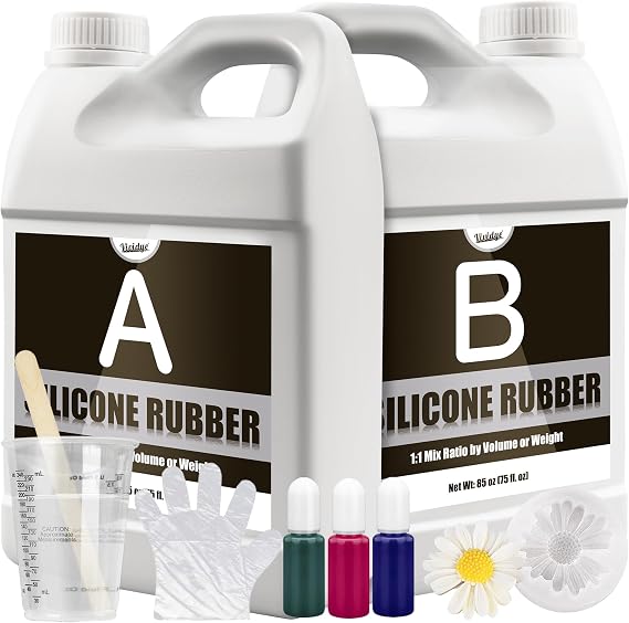 Silicone Mold Making Kit, 170oz/4.4L Liqui d Silicone Rubber for Casting | Translucent 1:1 silicone rubber kit includes 3 color pigments for making resin, candle, soap and craft molds with easy mixing