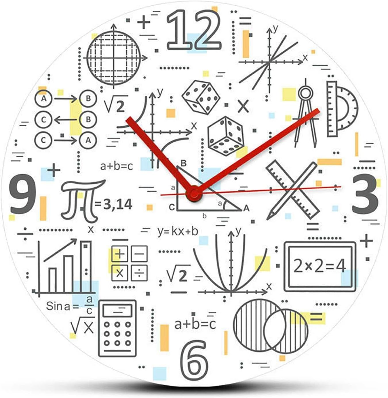 Wall Clock Wall Clocks Silent Non- Math Clock, Thin line Math Concept Clock, Unique Wall Clock Modern Design Novelty Maths Equation Clock Each Hour Marked by a Simple Math Equation