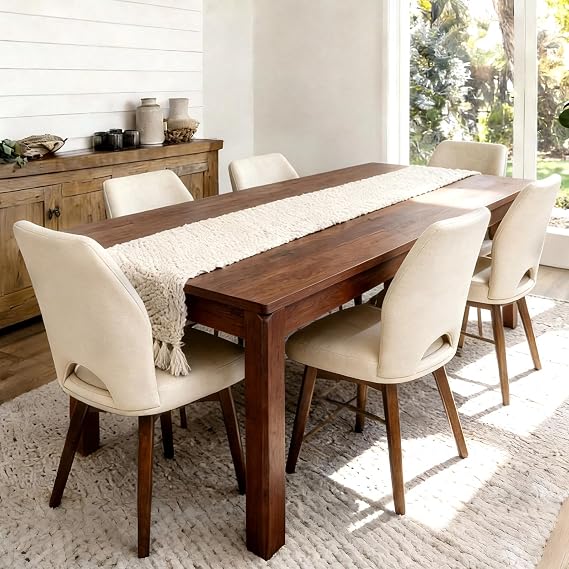 Dining Table for 6, Farmhouse Rectangular Kitchen Table, Walnut Wood | Modern Dinner Table for Family Gathering & Home Office - Sturdy Furniture