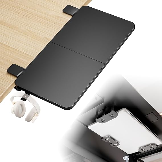 PEGZONE Desk Extender Tray, 24" x 12", with Laptop Holder, Medium, Black