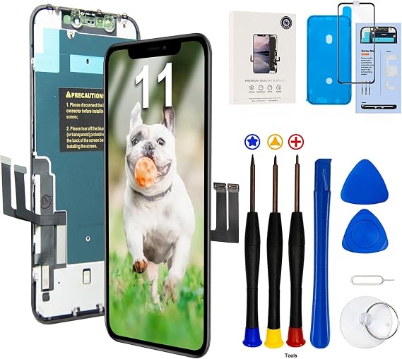for iPhone 11 Screen Replacement Frame Assembly LCD Display, 3D Touch Screen and Face ID with Repair Tools Kit, for Model A2111, A2223, A2221