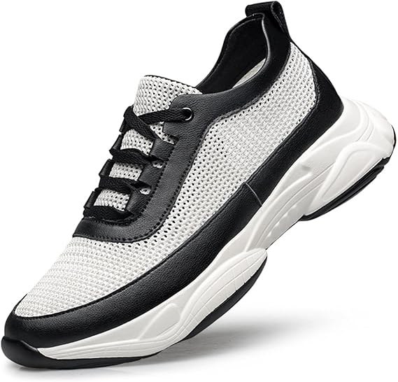 AIRFUL Men's Elevator Sneakers 2.36Inchs Invisible Height Increasing Taller Shoes Lace Up Leather Fashion Sneakers for Male (Color : White, Size : 4.5 UK)