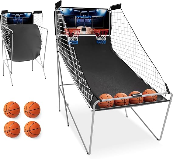 Arcade Basketball Game, Dual Shot Electronic Basketball Game with 8 Game Modes, LCD Score Display, and 4 Rubber Balls, Indoor Basketball Arcade Game for Home