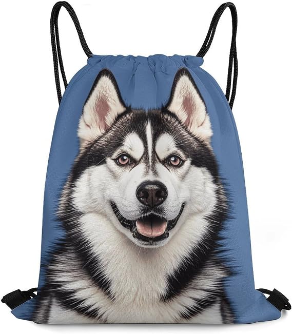 Husky Dog Drawstring Backpack 420D Oxford Waterproof Sport Gym Bag Cinch Sack for Basketball Yoga Beach