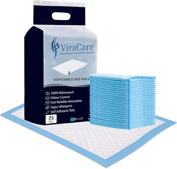 25 x Disposable Incontinence Bed Pads, 60x90cm, Bed Protectors | Absorbent, Self-Adhesive Tabs, Incontinence Bed Sheets, Bed Mats, 1 Pack of 25