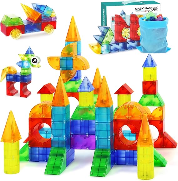 Magnetic Blocks,66PCS Translucent Building Blocks for 3+ Old Years Boys Girls Birthday Gifts ,Multi Shape Magnetic Cubes Preschool Classroom Educational Toys for 3-8 Year Old Kids STEM Activities