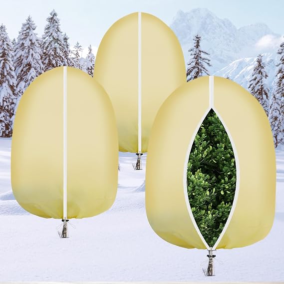 3Pack 120x120 Inch Large Plant Covers Freeze Protection, 2.4oz/yd2 Frost Cloths for Outdoor Plants, Winter Tree Covers with Drawstring, Frost Cloth Plant Freeze Protection for Trees(10x10FT)