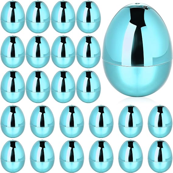 24 Pcs Fillable Easter Eggs 2.36 Inch Easter Eggs with Hinge Plastic Empty Eggs for Easter Egg Hunt Basket Stuffers Easter Theme Decorations (Baby blue)